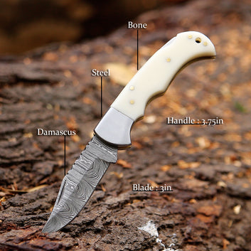 Handmade Damascus steel Pocket Knife, Folding knife for men, Birthday Groomsman Gift Hunting EDC Knife with Pouch.