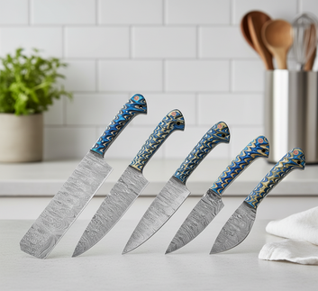 5PCS Damascus steel Chef Knife Set with Leather kit, Kitchen Knife Pakka wood Handle, Anniversary Birthday Gift Lover.