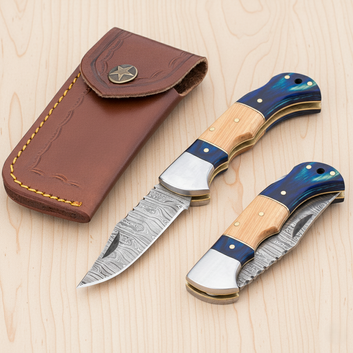 Custom Engraved Damascus Steel Folding Knife ,Best Dad Gift, Personalized hunting Camping Pocket Knife with Leather Sheath