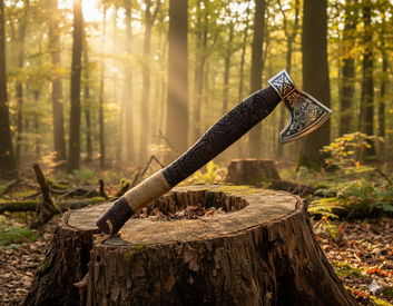 Hand-Forged High Carbon Steel Viking Axe | Personalized Engraved Gift for Him | Battle-Ready Collector’s Axe Rope Wrapped with Sheath.