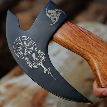 Hand-Forged High Carbon Steel Small  Viking Axe | Norse Engraved Blade with Leather Sheath | Personalized Gift for Him