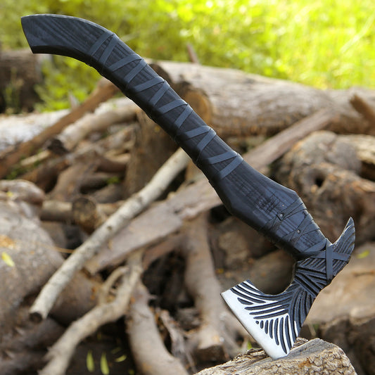 Hand-Forged Viking Axe | High Carbon Steel Blade with Black Wrapped Handle | Custom Gift for Him.