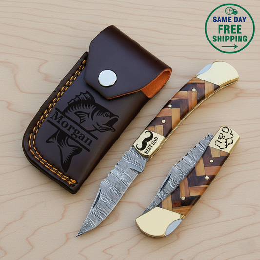 Premium Damascus Steel Folding Knife ,Handcrafted EDC & Hunting Knife, Personalized Gift for Father, Husband or Friend