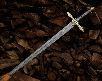Damascus steel Fantasy Sword, Decorative Sword with cast Metal Handle Wall Hang Display Sword .