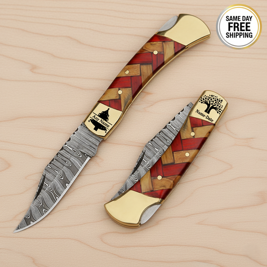 Premium Damascus Steel Folding Knife, Handcrafted EDC & Hunting Knife, Personalized Gift for Father, Husband or Friend